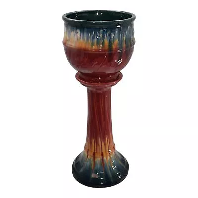 Roseville Blended Majolica 1900s Art Pottery Red Blue Birds Jardiniere Pedestal • $1895