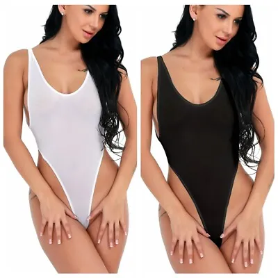 Sexy Women's See Through High Cut Bodysuit Thong Swimsuit Sheer Mesh Leotard Top • £3.63