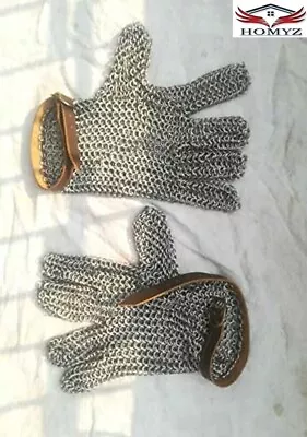 Medieval Armor Chainmail Gauntlets Cosplay 18 Gauge Steel Knight Silver Gauntlet • $99