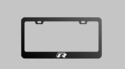 $24 • Buy Reflective VW Golf R 100% Black Stainless Steel License Plate Frame + Screw Caps