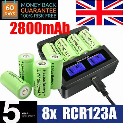 8× 2800mAh CR123A Li-ion Battery Arlo Camera Battery 14500 18500 5018LC +Charger • £25.59