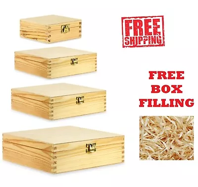 £33.99 • Buy Natural Finish Wooden Storage Box DIY Keepsake With Lid And Locking Clasp /Sizes
