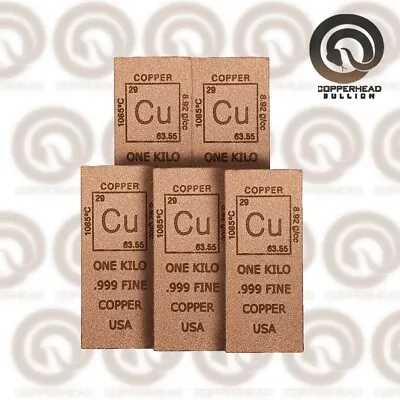 5 X 1 Kilo Element Copper Bars (11.5 Pounds Lbs) .999 Fine Bullion 10 Pound Lb  • $149.99