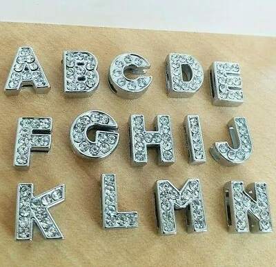 10mm Initial Letter Alphabet Full Diamante Slide Charm Craft DIY Jewlery Making  • £0.99