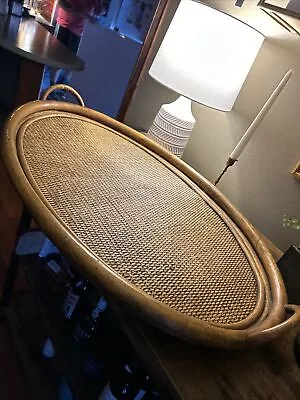 RARE Vintage McGuire Bentwood Wooden Bamboo & Rattan XL Butler Tray Tiki Vibes • $400
