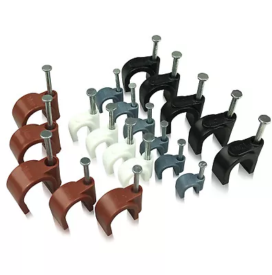 £2.54 • Buy Round White & Black Cable Clips 5mm-12mm With Fixing Nails - Packs Of 10-100-400