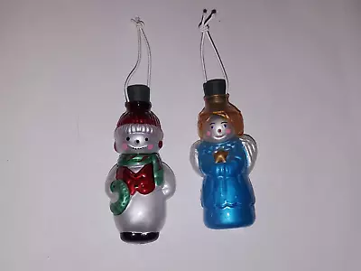 2 Vintage Rare Avon Glass Ornaments Snowman & Angel - Attach To Lights • $19.95