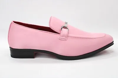 Mens After Midnight Light Pink Satin Silver Buckle Slip On Loafers 7016 • $80.99