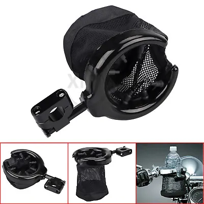 Motorcycle Handlebar Cup Holder Drink W/ Mesh Basket Mount Universal For Harley • $18.03