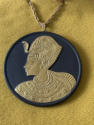 £95 • Buy Vintage Wedgwood Black & Gold Jasper Egyptian Cleopatra Cameo Pendant/necklace