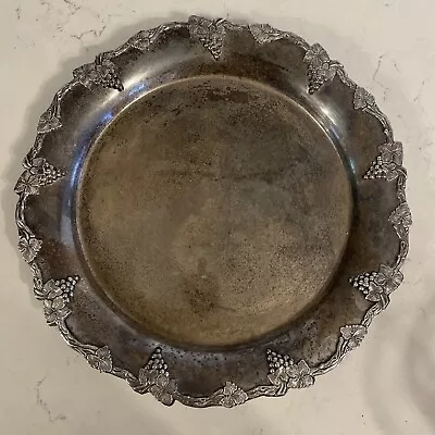 VTG Metal Serving Platter Tray Grape Trim Ornate 11” Silverplate JKS Denmark • $13.50