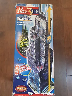 Wrebbit Puzz 3D Sears Tower Glow-in-Dark Towers To Scale Puzzle -3 FT- COMPLETE • $7.39