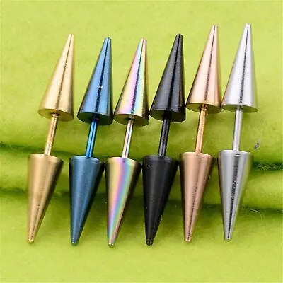 Mens Womens Double Spike Stud Earrings In Stainless Steel Punk Rock Earrings US • $4.98