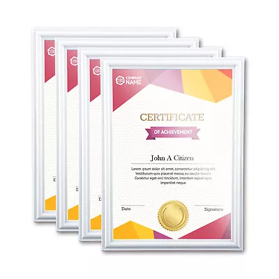 Home Master® 4PCE Document Certificate Frame White Stylish Bevel Edge A4 • $25.95