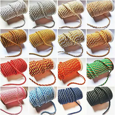 Satin Twisted Trim Barley Braid Cord Rope 6mm - 17 Colours- 1m - Upholstery Xmas • £2.99