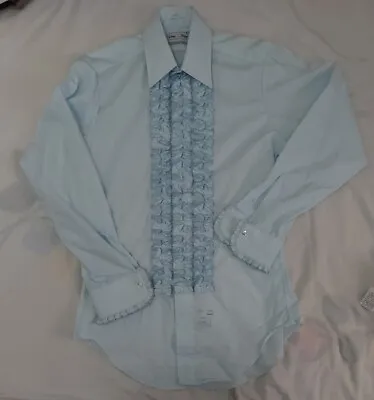 Vintage Lion Of Troy Ruffle Tuxedo Dress Shirt Small 32-3 Blue Pleated US • $45