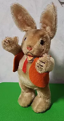 Vintage Steiff Mohair Standing Bunny Rabbit With Orange Vest • $135