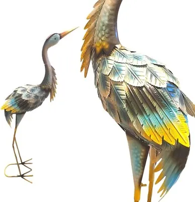 35” Heron Garden Ornament Outdoor Metal Sculpture Cranes Statues For Patio • £26.99