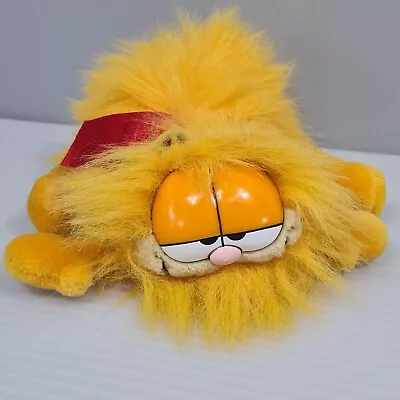 Vintage Garfield Blow Dry 1978  1981 Plush Dakin Cat 10  Red Bow Hairy Fluffy  • $120