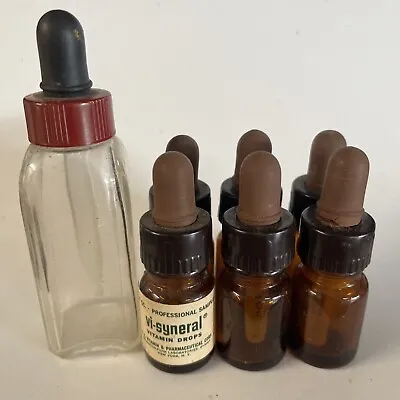 Lot Of 7 Various Vintage Empty Amber And Clear Glass Medicinal Bottles Droppers • $14.99