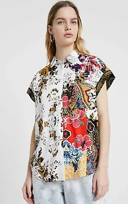 Desigual Women's Floral Printed Short Sleeve Shirt/Top Size L BNWOT • $59.95