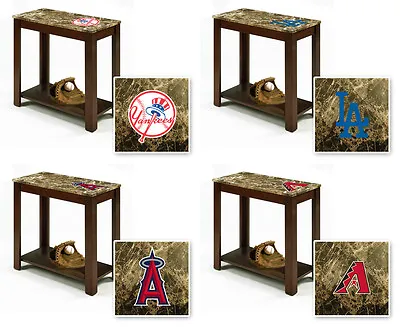 End Table MLB Wood Nightstand Faux Marble Cappuccino Espresso Baseball Team Logo • $139.88