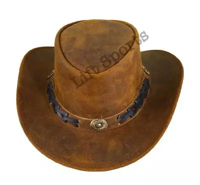 New Men's Brown Stylish Cowboy Hat Western Original Genuine Cow Hide Leather • $28.99