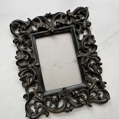 Vintage Heavy Ornate Black Rubbed Picture Frame Elaborate Friends Gothic 9x11 • $22.44