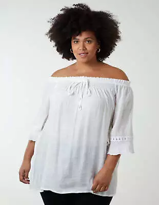 £10 • Buy  Blue Vanilla Womens IVORY Curve Bardot Tie Front Top 