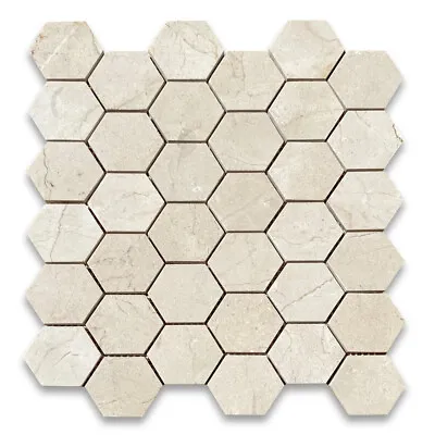 M32XP Crema Marfil Marble 2 Inch Hexagon Mosaic Tile Polished • £20.26