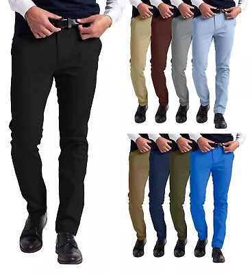 Mens Chino Slim Fit Workwear Casual Comfort Stretch Cotton Flat Front Full Pants • $20.39