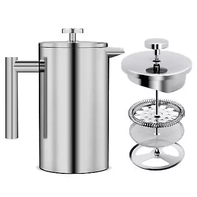 Coffee Maker Cafetiere 1 Litre French Press 8 Cup 3 Level Stainless Steel Press • £19.99