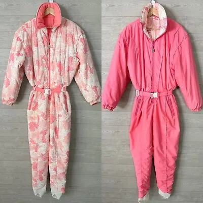 $119.99 • Buy Vintage 80s 90s Tyrolia Pink Reversible Belted Ski Suit Size M Barbiecore