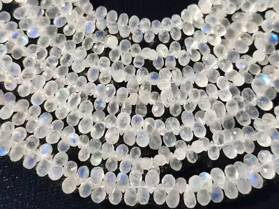 Natural Rainbow Moonstone Loose Beads Strand 7  Faceted Teardrop Briolettes • $15.99