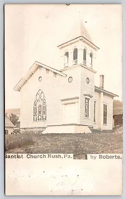 Rush Montrose PA Corner Tower~Baptist Church~Hill From Below~Roberts RPPC C1907 • $16