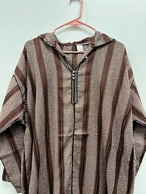 Men's Moroccan Djellaba Hooded Thobe Handmade Arab Dishdasha Brown/Silver • $54.99