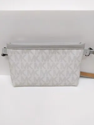 Michael Kors Gray & White MK Logo Leather Zip Belt Bag NWOT Check Pics & Descrip • $22.99