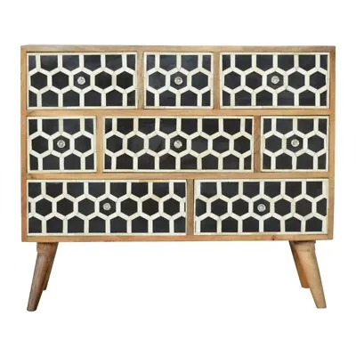 Bone Inlay Mango Wood Oak Living Room Furniture Set Sideboard Cabinet 8 Drawer • £478.88