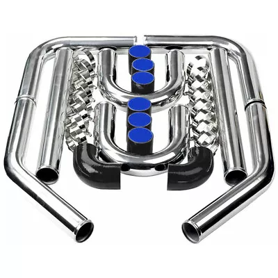 2.5  63mm Universal Polished Aluminum Intercooler Pipe Kit W/ Black Hose & Clamp • $98.99