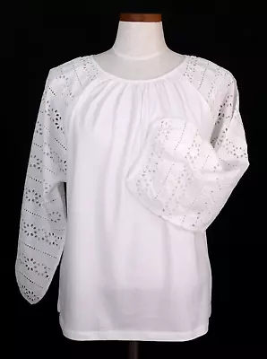 Nwt J. Crew Long Sleeve Eyelet Cotton Top White Slightly Oversize Size S • $39.50