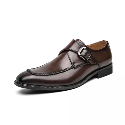 Men Monk Strap Leather Dress Formal Shoes Buckle Pointy Toe Shoes Wedding Office • $43.99