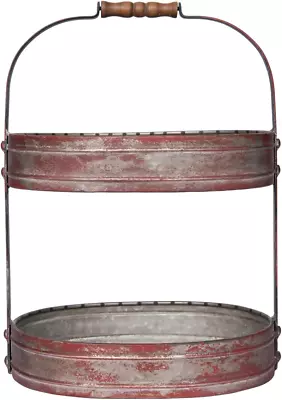 Red Metal Oval 2 Tier Tray With Handle • $52.05