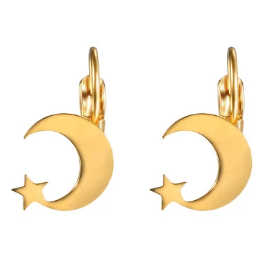 $8.99 • Buy Women Moon Star Non-Piercing Dangle Earrings Stainless Steel Fake Stud Clip On
