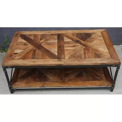 Sheffield Steel Industrial Vintage Recycled Oregon Coffee Table Parquetry Top • $999