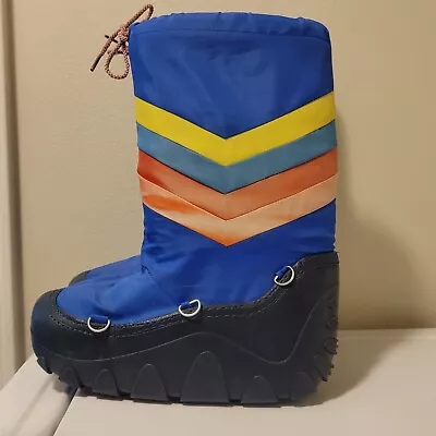 Vintage 80's LASCO Moon Boots Blue With Rainbow Chevron Pattern Adult Size 5 - 6 • $49.95