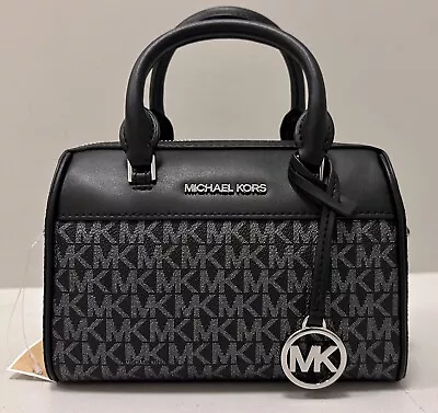 Michael Kors Jet Set Travel BLACK MK Signature XS MINI Duffle CROSSBODY Bag • $86.98