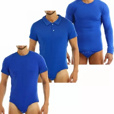 One-piece Men Adults Romper Pajamas Round Neck Press Button Crotch Bodysuit Tops • $13.42