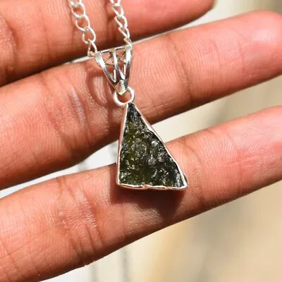 Natural Czech Moldavite Pendant Raw Healing Moldavite Handmade Silver Jewelry • $21.49