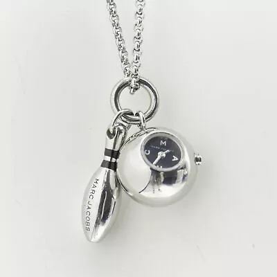 MARC JACOBS Silver-tone Bowling Pin Ball Watch Chain Long Necklace • $148