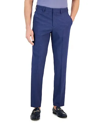 HUGO Boss Mens Modern-Fit Micro-Grid Dress Pants Size 36 Blue Wool • $36